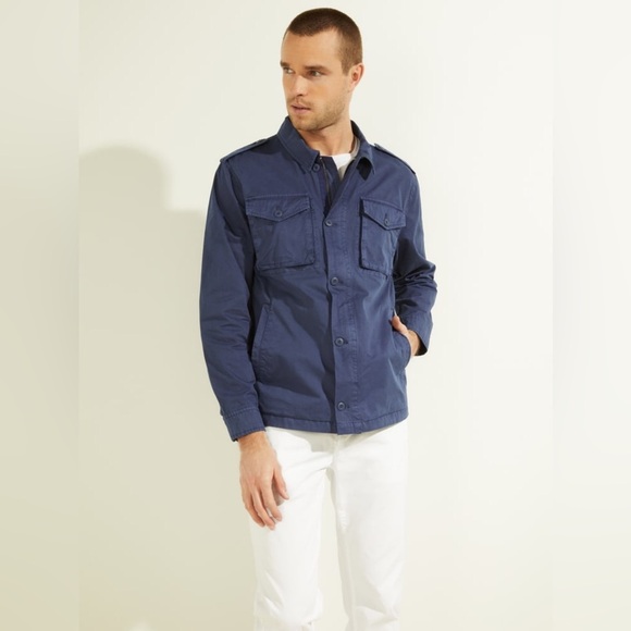 New GUESS Washed Twill Cargo Jacket SZ L - Picture 2 of 12